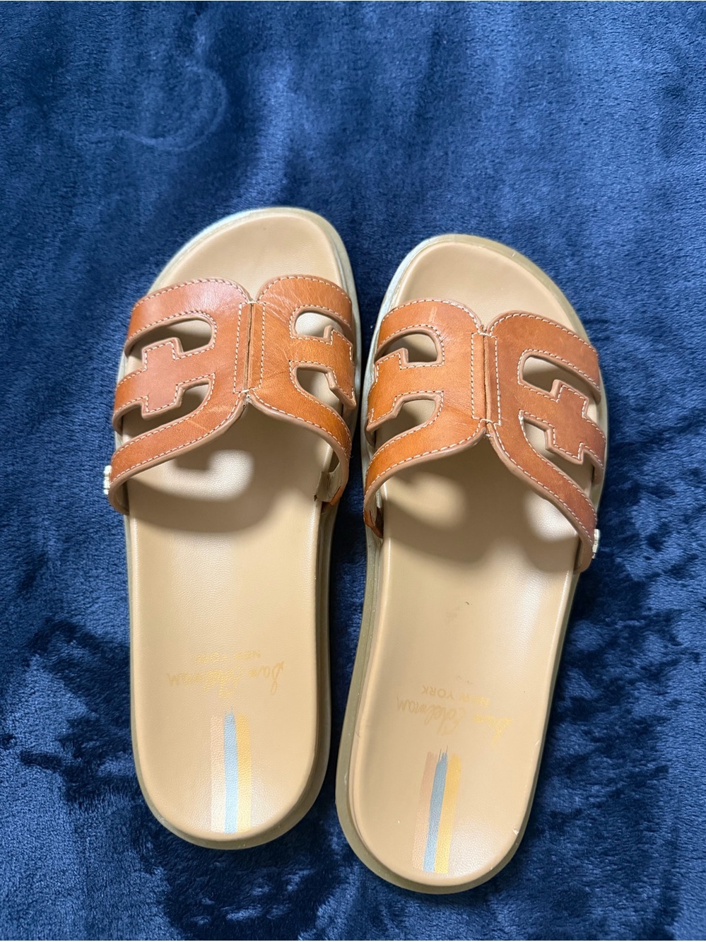 Sam Edelman Tan Leather Slide Sandals for Women